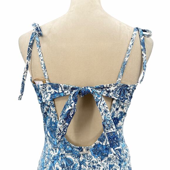 Berlook NWT Sz L Blue Retro Floral Drawstring Ruched Keyhole One-Piece Swimsuit - Picture 5 of 11